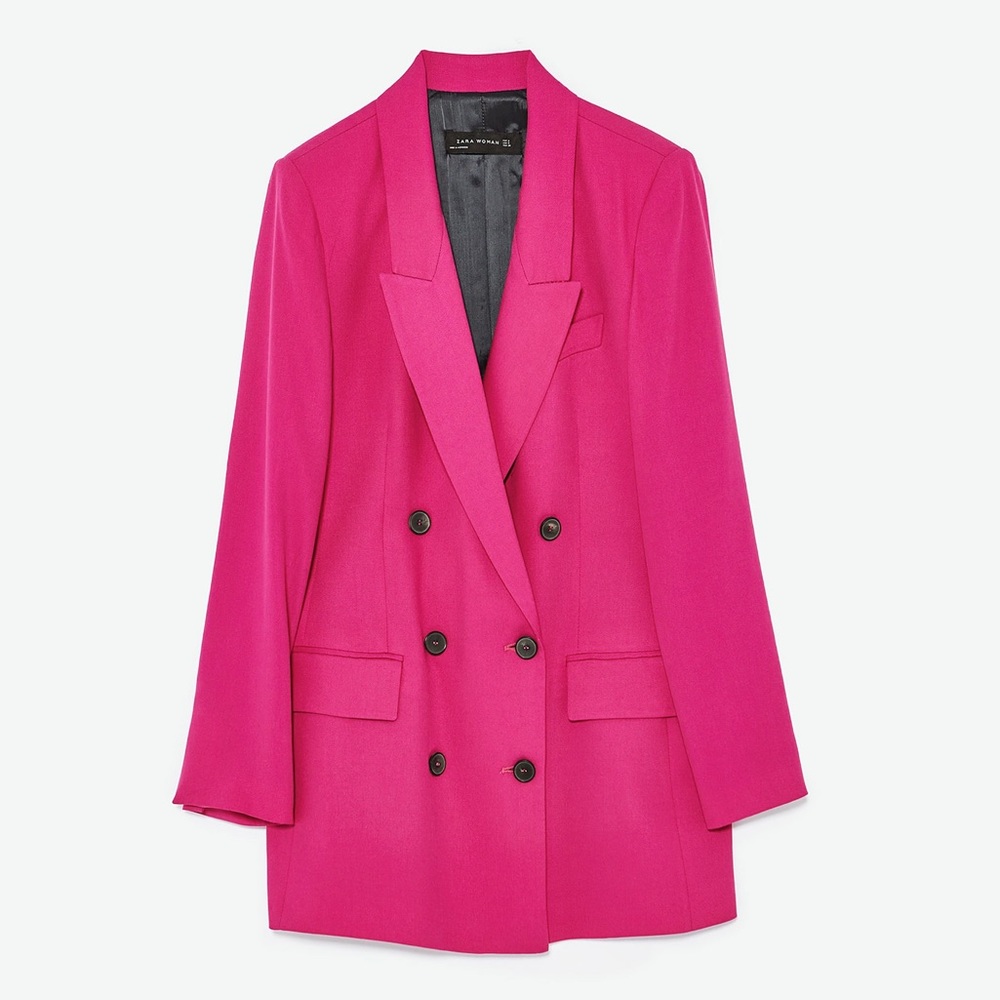 Zara Double Breasted Blazer Fuchsia Size XS // Menswear Inspired
